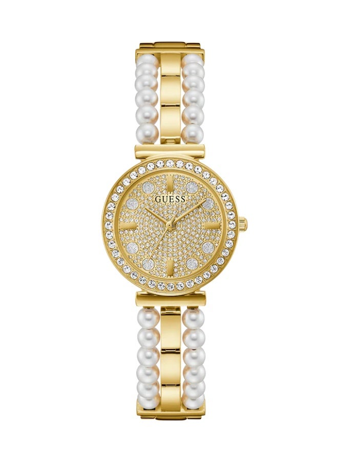 GUESS Ladies Gold Tone Analog Watch – Elegant Round Champagne Dial with Stainless Steel Band - Image 3